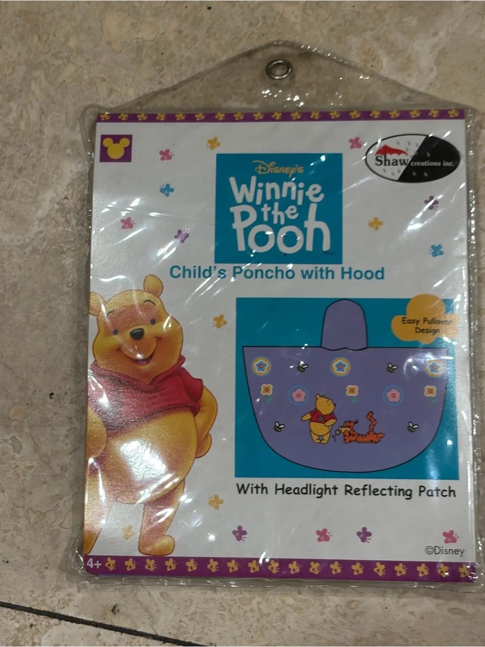 Vintage Disney Winnie the Pooh Childs Rain Poncho With Hood 4+ New